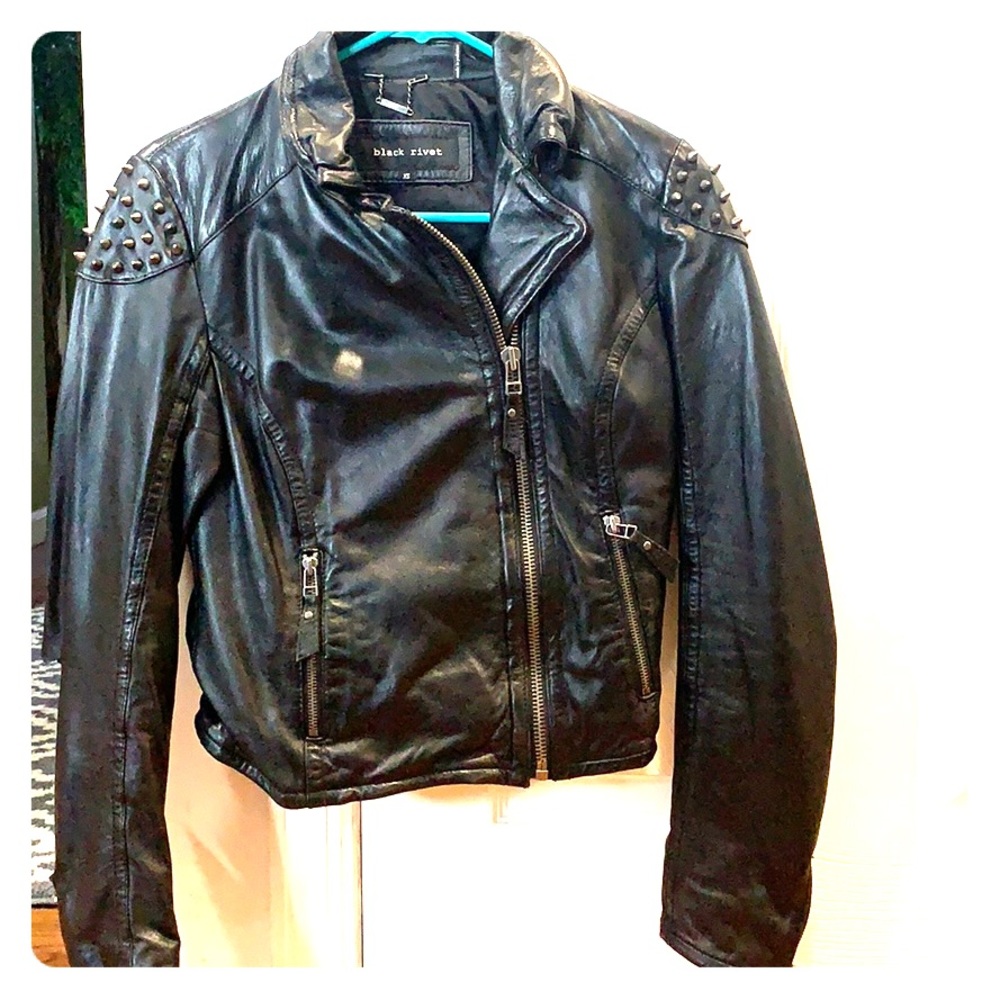 Black Rivet soft REAL leather rock & roll moto jacket XS